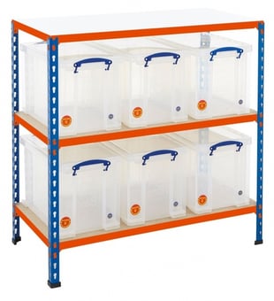 picture of BiG340 Shelving - 915h x 915w x 455d mm - 3 Levels - Blue & Orange - 6 x 24L Really Useful Boxes - [BDU-RUBK16CBO] - (LP)
