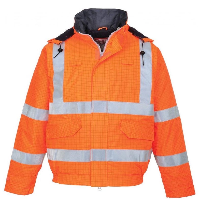 picture of Portwest - Bizflame Rain Hi-Vis Antistatic FR Bomber Jacket - Orange - Conforms to EN 13034 Type 6, EN ISO 20471 Class 3, EN 343 Class 3:1 & RIS-3279-TOM ISSUE 1 - PW-S773ORR