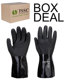 picture of Portwest A882 ESD PVC Black Chemical Gauntlet - Box Deal 96 Pairs - IH-PWA882BKR