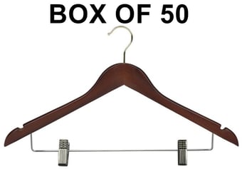 picture of Dark Wood Hanger With Hook & Skirt Clips - Box of 50 - [MCS-DWHHSC] - (LP)