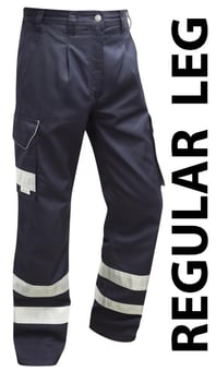 picture of Ilfracombe - Navy Blue Reflective Poly/Cotton Cargo Trouser - Regular Leg - LE-CT02-NV-R