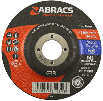 picture of Abracs Phoenix II 115mm x 3mm x 22mm DPC Metal Cutting Disc - A30S4BF Grade - Box of 25 - [ABR-PH11530DM]