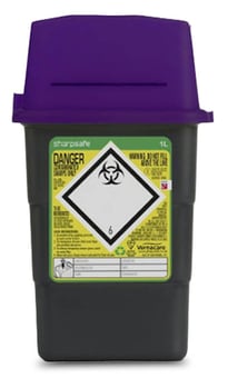 picture of Sharpsafe Recycled Sharps Bin - Purple Lid - 1L - [VC-51602420] - (MP)