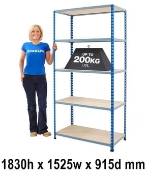 picture of BiG200 Blue & Galvanised Shelving 5 Levels - Chipboard Shelves - 1830h x 1525w x 915d mm - [BDU-B21815095BZ]