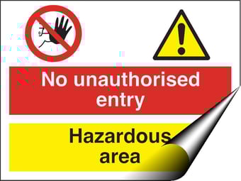 picture of No Unauthorised Entry Hazardous Area Sign - 400 X 300Hmm - Self Adhesive Vinyl - [AS-CO9-SAV]