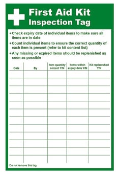 picture of First Aid Kit Inspection Tag - 8.5 x 13cm - Pack of 10 - [SA-STAG001PK10]