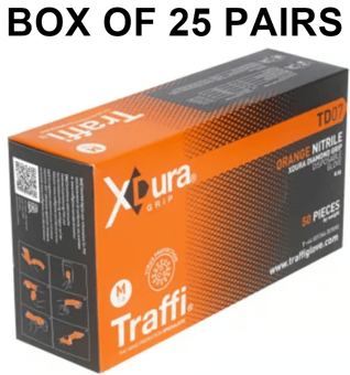 picture of TraffiGlove TD07 X-Dura Grip Nitrile Disposable Glove Orange - Box of 25 Pairs - TS-TD07