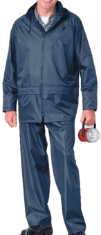 Picture of Waterproof Navy Blue 170T Polyester Rainsuit With Hood - Jacket and Trousers - BI-142