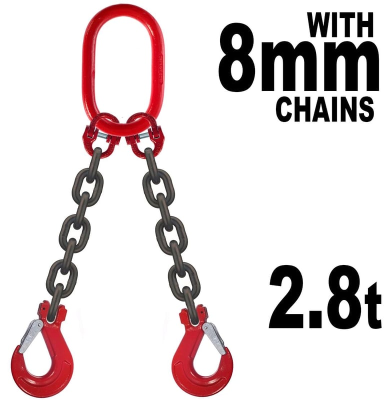 picture of 8mm Double Leg Grade 80 Chain Sling with Hooks - Working Load Limit: 2.8t - [GT-CS8DL]