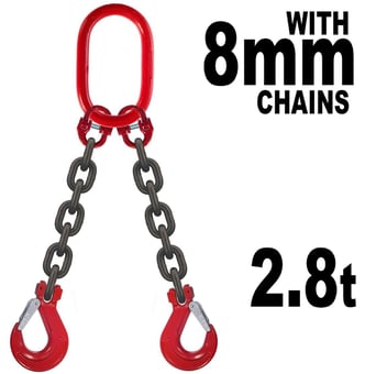 picture of 8mm Double Leg Grade 80 Chain Sling with Hooks - Working Load Limit: 2.8t - [GT-CS8DL] - (MP)