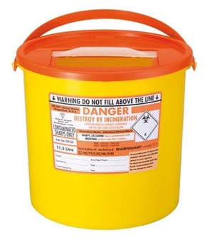 Picture of SHARPSGUARD Orange Lid 11.5 Ltr Sharps Bin NHS Code FSL122 BS7320:1990 - [DH-DD476OL]