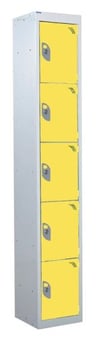 picture of QMP Tool Charging Locker - Solid Door - Standard Plug - 5 Compartment - Yellow - 1800H x 300W x 450D mm - [QM-BL1830455YSX]