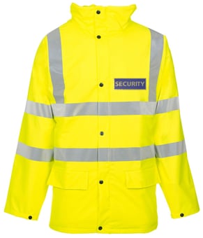 Picture of SECURITY Printed Front and Back - Supertouch  Yellow Hi-Vis Traffic Parka Jacket with Heavy Duty Lining - With Concealed Hood - Class 3  EN471:1994 CE - ST-35441-SEC - (HP)