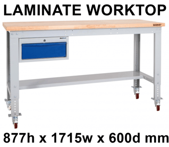picture of BiGDUG Heavy Duty Mobile Storage Workbench - 877h x 1715w x 600d mm - Single Drawer - Laminate Worktop - [BDU-HDMSWB176H1DL]
