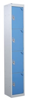picture of QMP Tool Charging Locker - Solid Door - Standard Plug - 4 Compartment - Light Blue - 1800H x 300W x 450D mm - [QM-BL1830454USX]