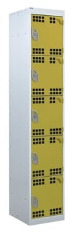 picture of QMP Tool Charging Locker - Perforated Door - Standard Plug - 5 Compartment - Yellow - 1800H x 450W x 450D mm - [QM-BL1845455YPX]