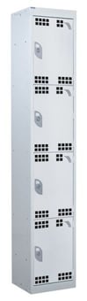 picture of QMP Tool Charging Locker - Perforated Door - Standard Plug - 4 Compartment - Light Grey - 1800H x 450W x 450D mm - [QM-BL1845454LPX]