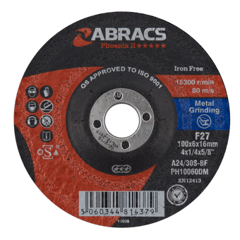 Picture of Abracs Phoenix II 100mm x 6mm x 16mm DPC Metal Grinding Disc - A30S4BF Grade - Pack of 25 - [ABR-PH10060DM]