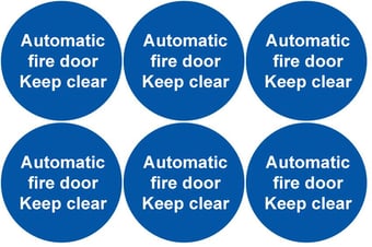 picture of Safety Labels - Automatic Fire Door Keep Clear (24 pack) 6 to Sheet - 75mm dia - Self Adhesive Vinyl - [IH-SL59-SAV]