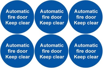 picture of Safety Labels - Automatic Fire Door Keep Clear (24 pack) 6 to Sheet - 75mm dia - Self Adhesive Vinyl - [IH-SL59-SAV]