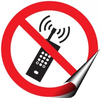 Picture of No Mobile Phones Logo Sign - 100 x 100Hmm - Self Adhesive Vinyl - [AS-PR157-SAV]