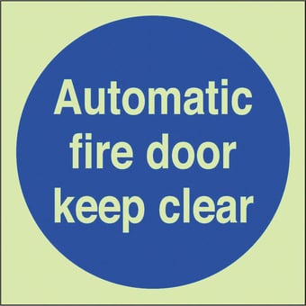 picture of Photoluminescent Automatic Fire Door Sign - 100 X 100Hmm - Self Adhesive Rigid Plastic - [AS-PH56-SARP]