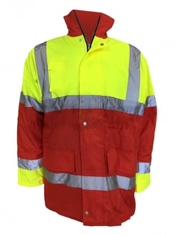 picture of Children Hi Vis Red/Yellow Two-Tone Jacket - Waterproof and Windproof - Age 4-12 - EN1150 - [YO-HVP302CH-RY]