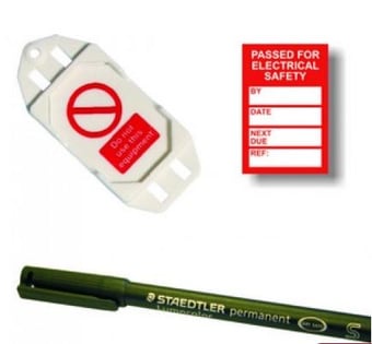 Picture of PAT Testing Mini Tag Insert Kit - Red (20 AssetTag holders, 40 inserts, 1 pen) - [SCXO-CI-TG62RK]