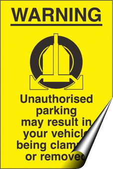 Picture of Warning Unauthorised Parking may Result in your Vehicle being Clamped or Removed Sign LARGE - 400 x 600Hmm - Self Adhesive Vinyl - [AS-WA105-SAV]