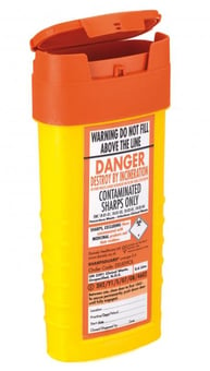 Picture of SHARPSGUARD Orange Lid 0.6 Ltr Sharps Bin NHS CODE FSL094 - BS7320:1990 - [DH-DD509OL]