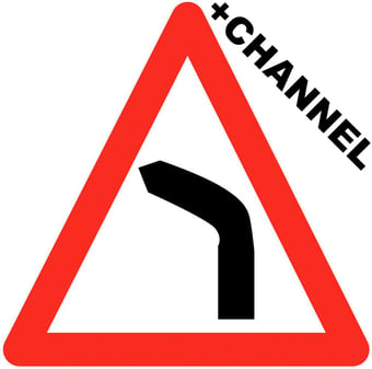 picture of Traffic Left Turn Triangle Sign With Fixing Channel - FIXING CLIPS REQUIRED - Class 1 Ref BSEN 12899-1 2001 - 600mm Tri. - Reflective - 3mm Aluminium - [AS-TR71-ALUC]