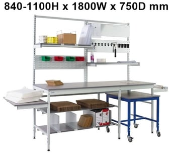 picture of QMP Pack Tek Dual Workbench Kit 2 - 840-1100H x 1800W x 750D mm - Laminate Worktop - [QM-BPD841875PL2]
