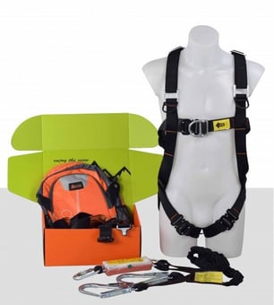 Picture of ARESTA Scaffolder Kit 8E - Double Point Elasticated Harness - EEZE-KLICK Buckle - Twin Elasticated Webbing Lanyard - Backpack - EN361 EN355 - [XE-AK-S08E]