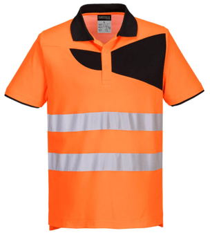 picture of Portwest - PW2 Hi-Vis Short Sleeve Polo Shirt - Polyester Cotton - Orange/Black - PW-PW212OBR