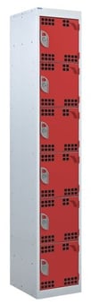 picture of QMP Tool Charging Locker - Perforated Door - Standard Plug - 6 Compartment - Red - 1800H x 300W x 450D mm - [QM-BL1830456RPX]