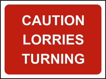 picture of Spectrum 1050 x 750mm Temporary Sign – Caution Lorries Turning – [SCXO-CI-13178-1]