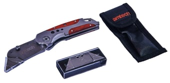 picture of Amtech Folding Lock-back Utility Knife with Wooden Grip - [DK-S0305]