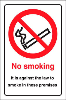 Picture of No Smoking - Against the Law to Smoke in Premises - 148 x 210Hmm - Rigid Plastic - [AS-PR501-RP]
