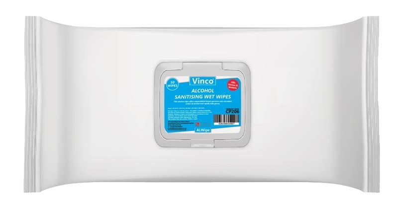 Vinco-ALWipe Alcohol Flow Pack Wipes For Facilities - 50 White Wipes - [HCI-CP206]