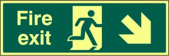 picture of Photoluminescent Fire Exit Sign - Arrow South East - 400 x 150Hmm - Self Adhesive Rigid Plastic - [AS-PH4-SARP]