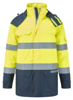 picture of Portwest FR617 - Bizflame Rain+ Hi-Vis Multi-Norm Contrast FR Winter Jacket - Yellow/Navy - PW-FR617YNR