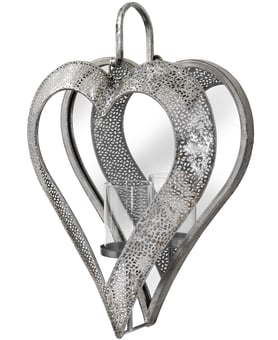 Picture of Hill Interiors Antique Silver Heart Mirrored Tealight Holder in Large - [PRMH-HI-19159]