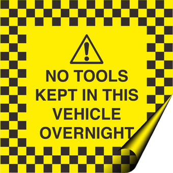 picture of No Tools Kept in this Vehicle Overnight Sign - Reverse Printed Vehicle Sticker - 100 x 100Hmm - Self Adhesive Vinyl - [AS-SEC15-SAV]