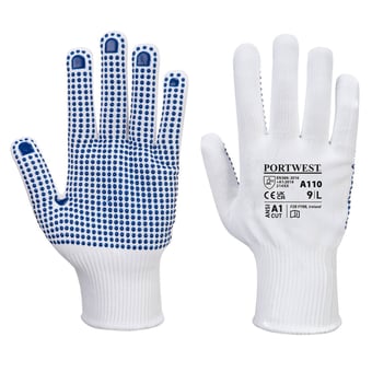 Picture of Portwest A110 White Polka Dot Gloves - Box Deal 216 Pairs - [IH-PWA110WBR]
