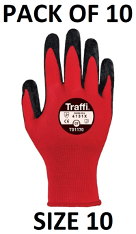 picture of TraffiGlove Nitrile Coated Glove - EN388 (4121) Cut Level 1 - Size 10 - Pack of 10 - TS-TG1170-10X10 - (AMZPK2)