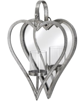 picture of Hill Interiors Small Antique Silver Mirrored Heart Candle Holder - [PRMH-HI-18302]