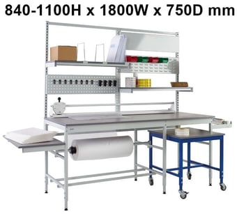 picture of QMP Pack Tek Dual Workbench Kit 1 - 840-1100H x 1800W x 750D mm - Laminate Worktop - [QM-BPD841875PL1]