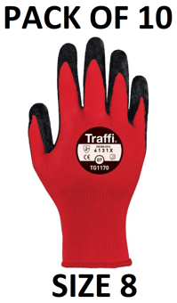 picture of TraffiGlove Nitrile Coated Glove - EN388 (4121) Cut Level 1 - Size 8 - Pack of 10 - TS-TG1170-8X10 - (AMZPK2)