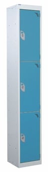 picture of QMP Standard Locker - 3 Compartment - Light Blue Doors - 1800H x 300W x 450D mm - [QM-LS1830453UXX]