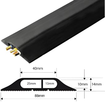 picture of Vulcascot Superior Office Floor Cable Protector - 25 x 10 + 15 x 10 mm Channels - Black - Price per meter - [VS-BNC2]
